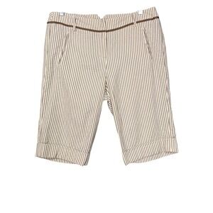 Sandro Sportswear Shorts Womens 12 Tan Brown Striped Seersucker Knee‎ Length